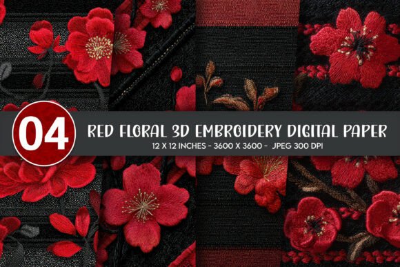 Reviewing Red Floral 3D Embroidery Digital Paper